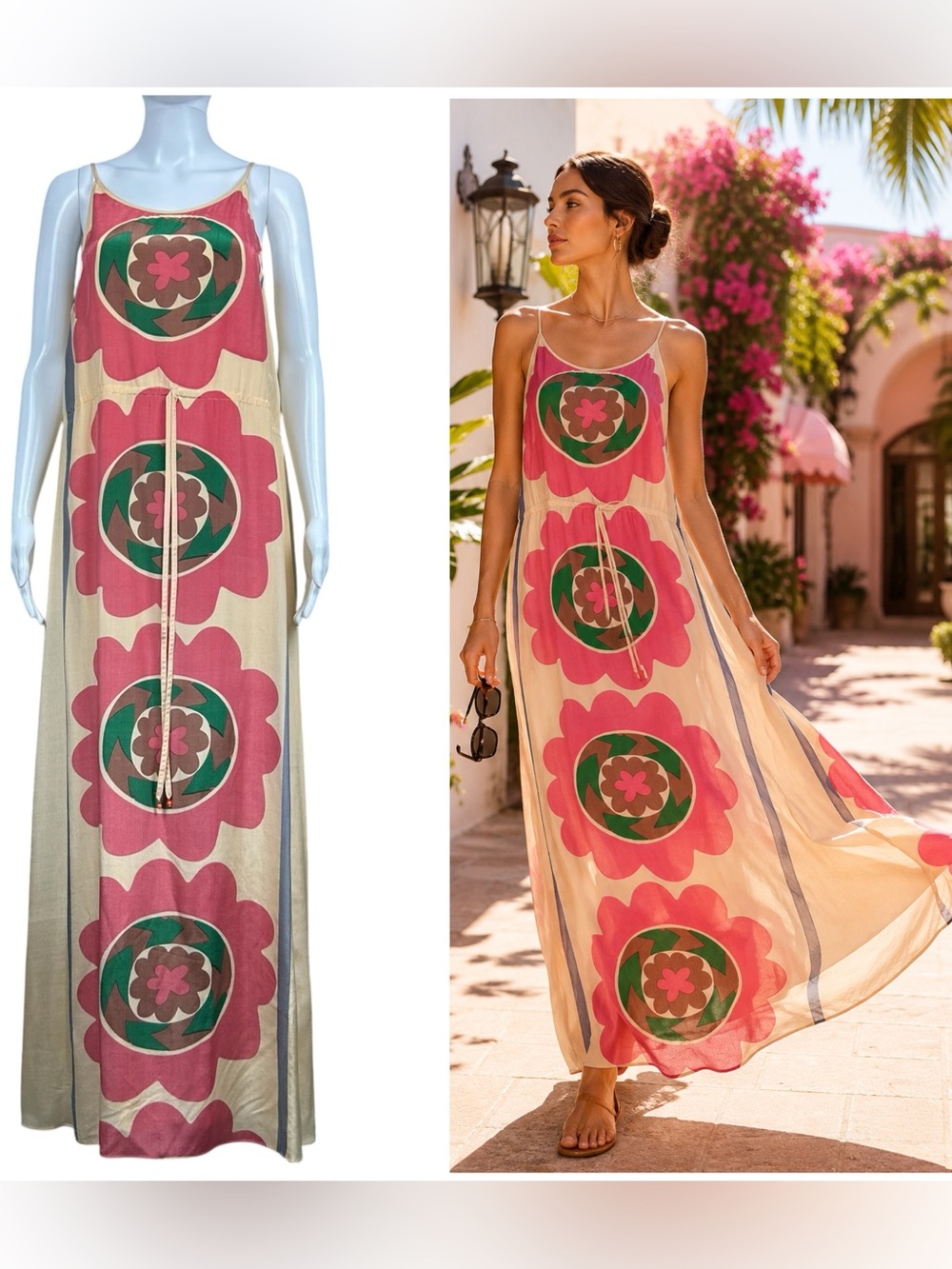 Anthropologie Anupamaa Mira Costa Silk Floral Maxi Dress XS Boho Festival Flowy